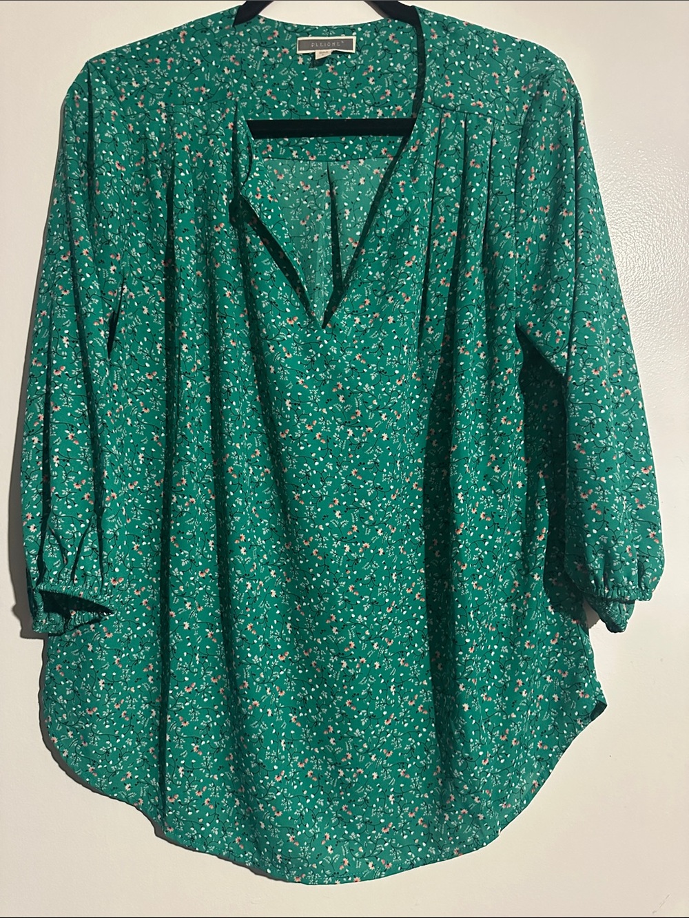 Pleione Emerald Green Micro-Print Split-Neck Tunic